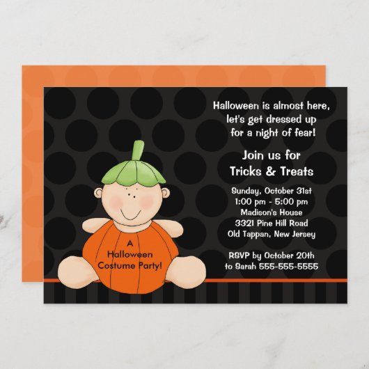 ハロウィーン衣装パーティの招待状かわいいカボチャ 招待状 (正面/裏面)