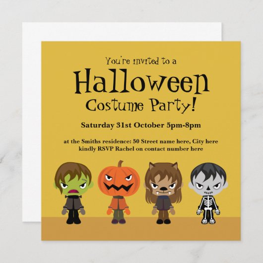 ハロウィーン衣装パーティの招待状 招待状 (正面/裏面)