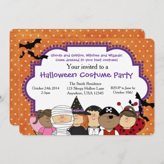 ハロウィーン衣装パーティの招待状 招待状 (正面/裏面)