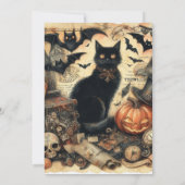 ハロウィーン衣装パーティーヴィンテージ黒猫 招待状 (裏面)
