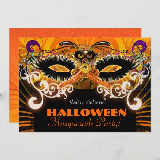 ハロウィーン衣装パーティー仮装マスク招待状 招待状 (正面/裏面)