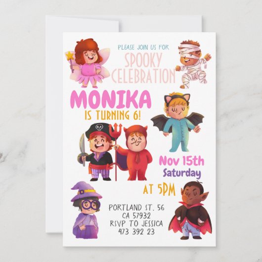 ハロウィーン衣装パーティー子供の誕生日招待状 招待状 (正面)