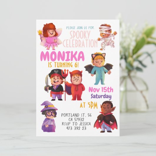 ハロウィーン衣装パーティー子供の誕生日招待状 招待状 (スタンド正面)