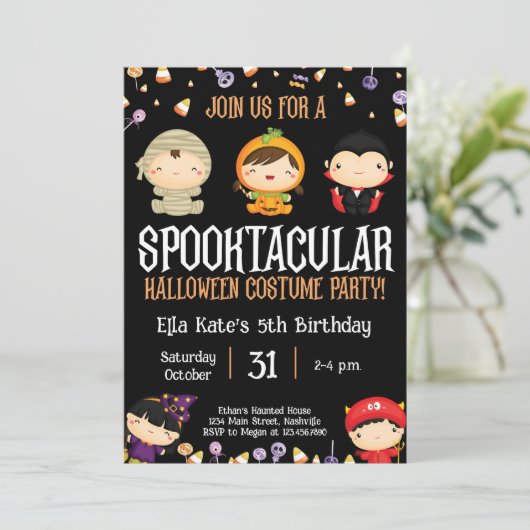 ハロウィーン衣装パーティー誕生日キッズパーティー 招待状 (スタンド正面)