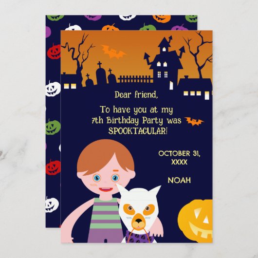 ハロウィーン衣装ボーイ誕生日パーティー サンキューカード (正面/裏面)