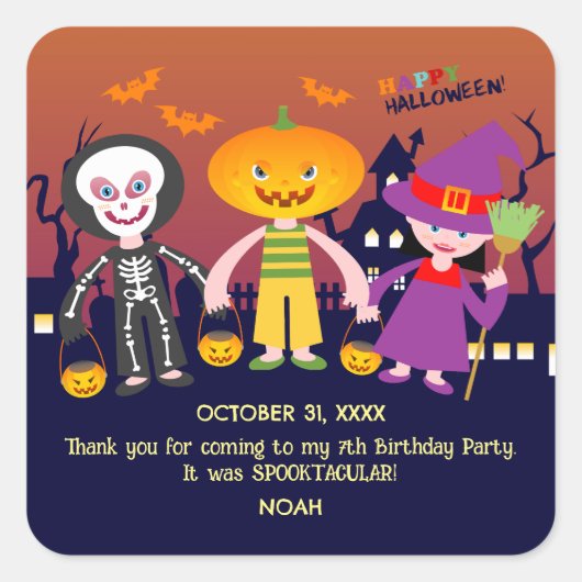 ハロウィーン衣装ボーイ誕生日パーティー スクエアシール (正面)