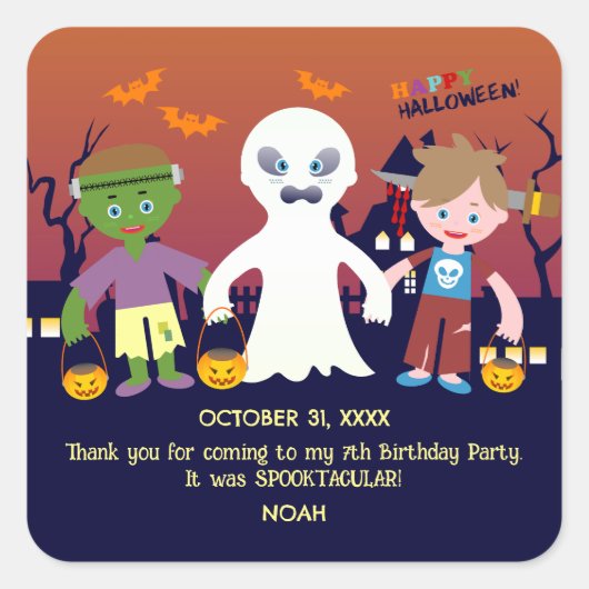 ハロウィーン衣装ボーイ誕生日パーティー スクエアシール (正面)