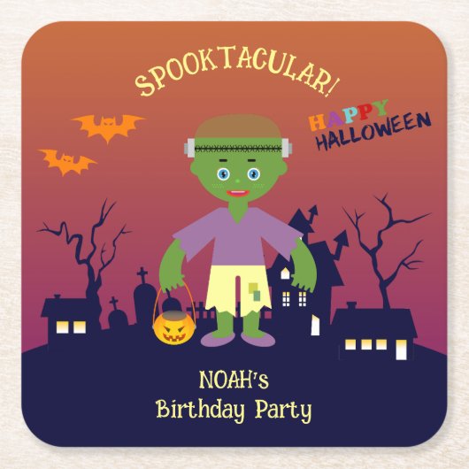 ハロウィーン衣装ボーイ誕生日パーティー スクエアペーパーコースター (正面)