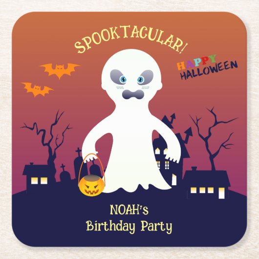 ハロウィーン衣装ボーイ誕生日パーティー スクエアペーパーコースター (正面)