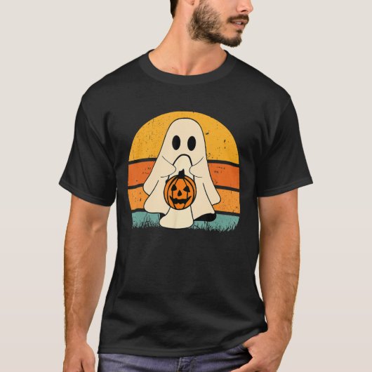 ハロウィーン衣装ヴィンテージ幽霊カボチャおもしろいグラフ Tシャツ (正面)