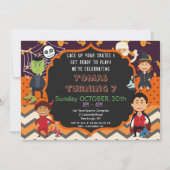 ハロウィーン衣装誕生日パーティーの招待|キッズ 招待状 (正面)