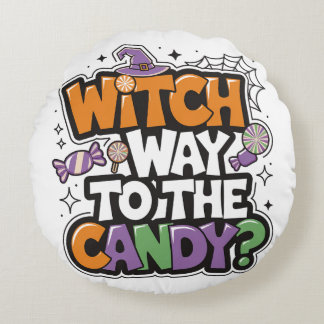 ハロウィーン装飾用クッション – ウィッチキャンディへの道？ ラウンドクッション
