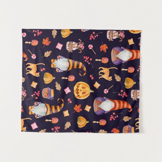 ハロウィーン要素を使用したヴィンテージのシームレスなパターン。  タペストリー (正面(横))