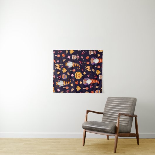 ハロウィーン要素を使用したヴィンテージのシームレスなパターン。  タペストリー (インサイチュ(横))