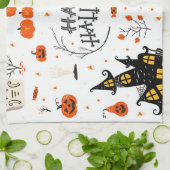 ハロウィーン要素ヴィンテージセットデザイン キッチンタオル (折り畳み)