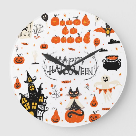 ハロウィーン要素ヴィンテージセットデザイン ラージ壁時計 (正面)