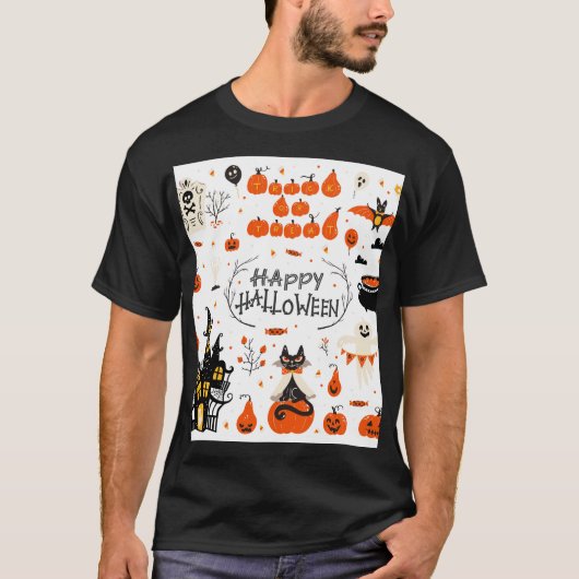 ハロウィーン要素ヴィンテージセットデザイン Tシャツ (正面)