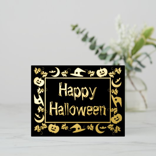 ハロウィーン記号枠ハッピーハローウィン 箔シーズンポストカード (立ち正面)