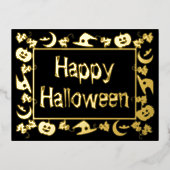 ハロウィーン記号枠ハッピーハローウィン 箔シーズンポストカード (正面)
