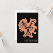 ハロウィーン記念日カップルのスケルトンブレード カード (正面/裏面インサイチュ)