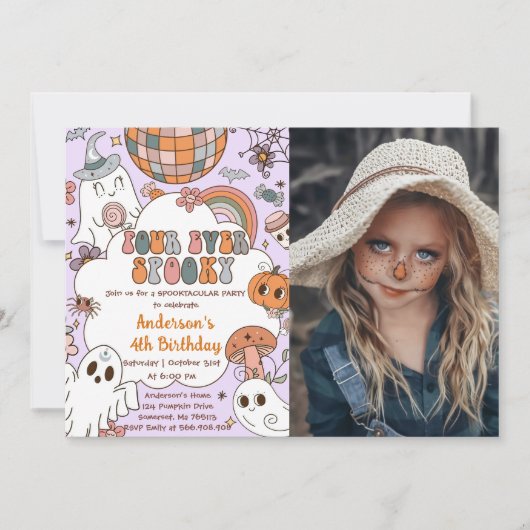 ハロウィーン誕生日かわいいグールズ4th誕生日パーティー 招待状 (正面)