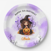 ハロウィーン誕生日かわいいリトルウィッチ紙プレート ペーパープレート (正面)
