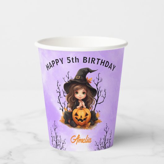 ハロウィーン誕生日かわいい小さな魔女紙カップ 紙コップ (正面)