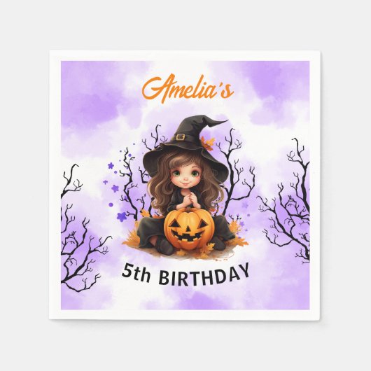 ハロウィーン誕生日かわいい小さな魔女紙ナプキンス スタンダードカクテルナプキン (正面)