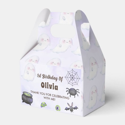 ハロウィーン誕生日かわいい幽霊パーティー フェイバーボックス (正面サイド)