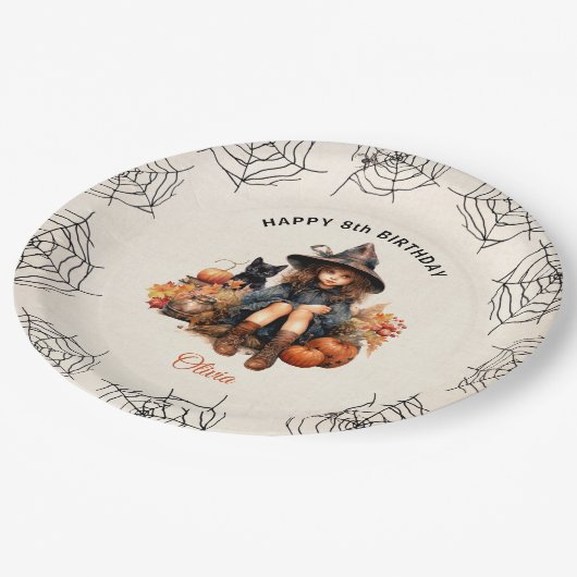 ハロウィーン誕生日かわいい魔女紙プレート ペーパープレート (アングル)