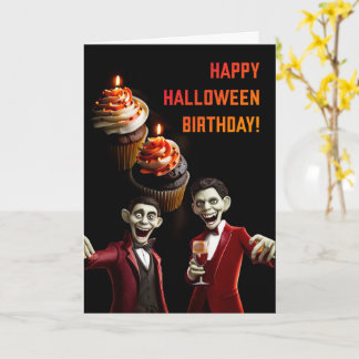 ハロウィーン誕生日とカップケーキとグールワイン カード