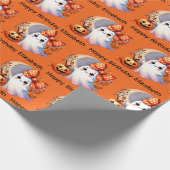 ハロウィーン誕生日のパーソナライズ名ガーリー幽霊 ラッピングペーパー (角)