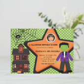 ハロウィーン誕生日の衣装（緑） 招待状 (スタンド正面)