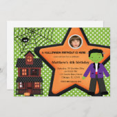 ハロウィーン誕生日の衣装（緑） 招待状 (正面/裏面)