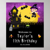 ハロウィーン誕生日ウィッチパープルウェルカムサイン ポスター (正面)