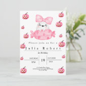 ハロウィーン誕生日ウォーターカラーピンクカボチャ幽霊 招待状 (スタンド正面)