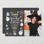 ハロウィーン誕生日ガールズパーティーフォトカボチャ 招待状 (正面/裏面)