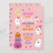 ハロウィーン誕生日ガールズパーティー幽霊カボチャ 招待状 (正面/裏面)