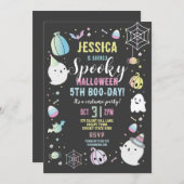 ハロウィーン誕生日ガールズパーティー幽霊カボチャ 招待状 (正面/裏面)