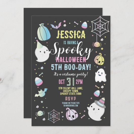 ハロウィーン誕生日ガールズパーティー幽霊カボチャ 招待状 (正面/裏面)