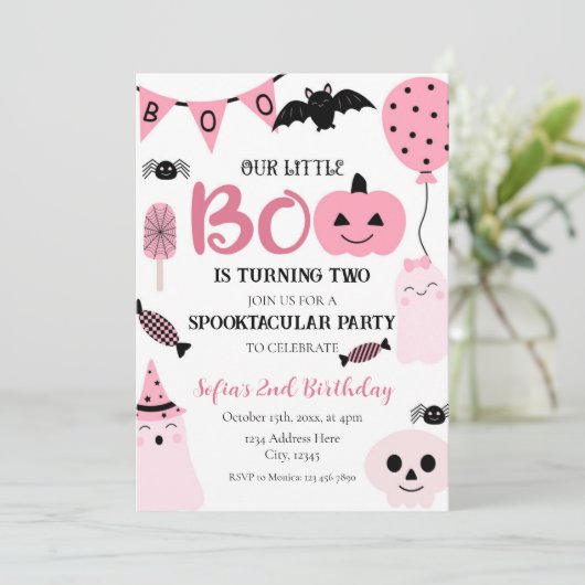 ハロウィーン誕生日ガール招待状テンプレート 招待状 (スタンド正面)