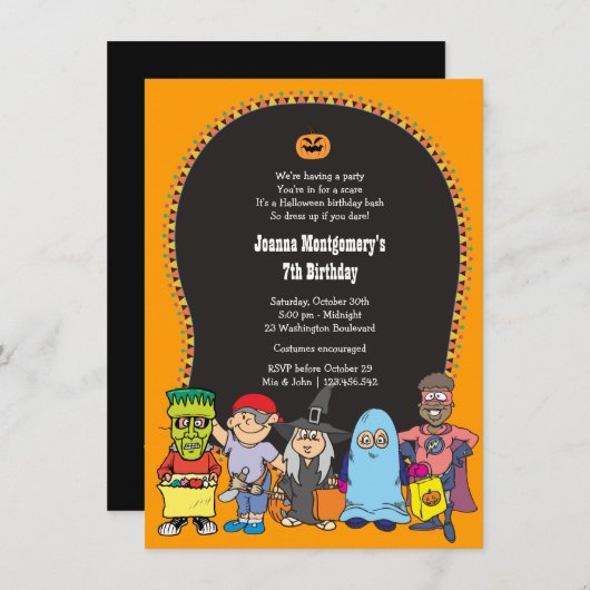 ハロウィーン誕生日キッズコスチュームパーティの招待状 招待状 (正面/裏面)