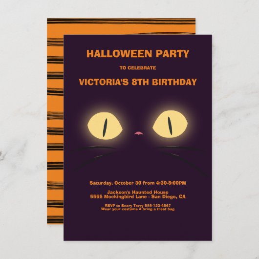 ハロウィーン誕生日キャットアイズ招待状 招待状 (正面/裏面)