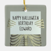 ハロウィーン誕生日スケルトンフォトオーナメント セラミックオーナメント (正面)