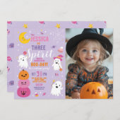 ハロウィーン誕生日スリーガールズパーティー幽霊写真 招待状 (正面/裏面)