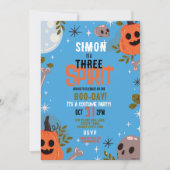 ハロウィーン誕生日スリーボーイズパーティー幽霊ブルー3 招待状 (正面)