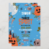 ハロウィーン誕生日スリーボーイズパーティー幽霊ブルー3 招待状 (正面/裏面)