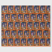 ハロウィーン誕生日パーソナライズネームキャットウィッチ ラッピングペーパー (フラット)