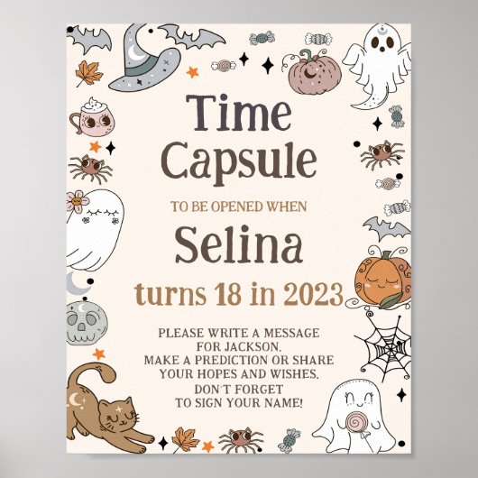 ハロウィーン誕生日パーティーかわいいタイムカプセルサイン ポスター (正面)