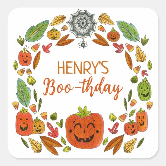 ハロウィーン誕生日パーティーのお願い スクエアシール (正面)